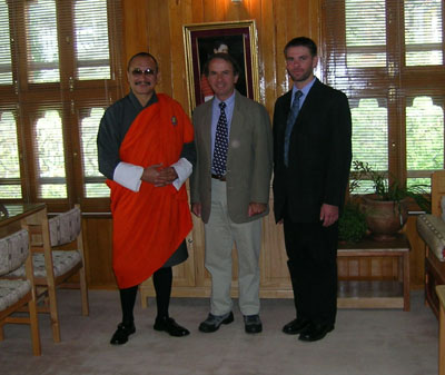 His excellancy Lyonpo Sangay Ngedup, the Minister of Agriculture for Bhutan, meeting with Professor Blanchette and Joel Jurgens